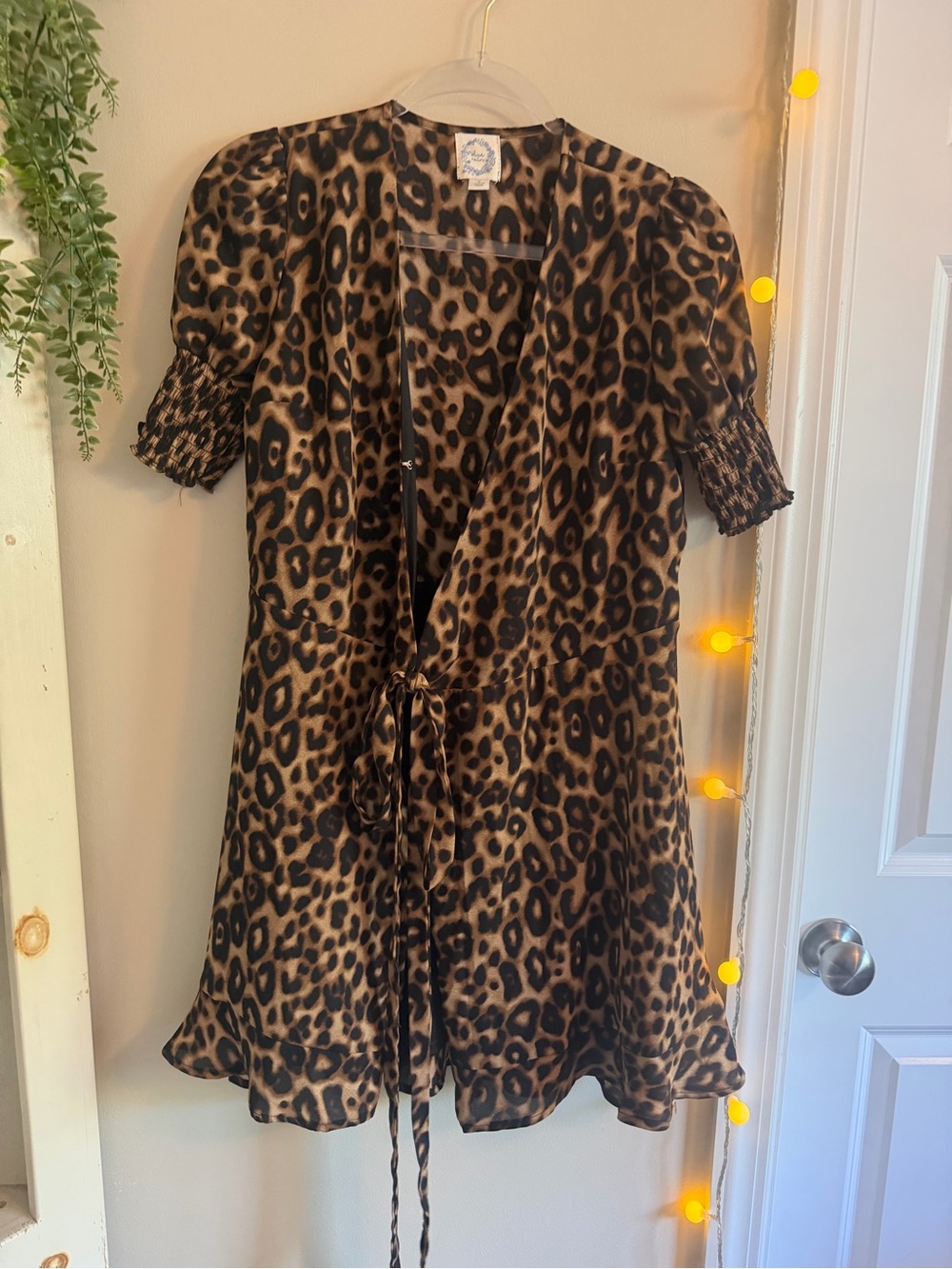 Leopard Print Tie-Waist women’s long top - Brown